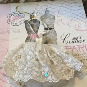Vintage couture wedding dress Xmas ornament